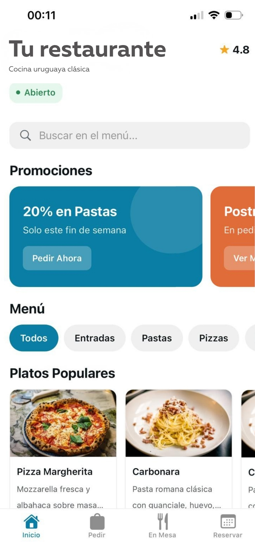 Pantalla de inicio DeliveryPro